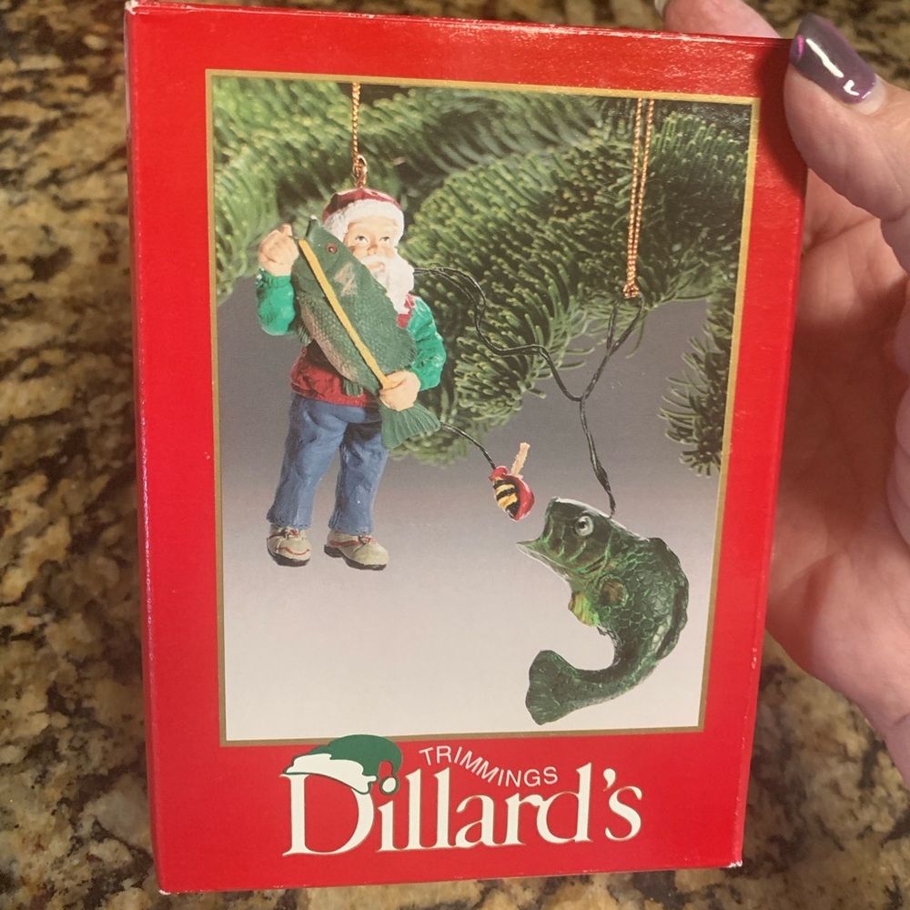 Dillard's Santa Fishing Ornament - Red and Green